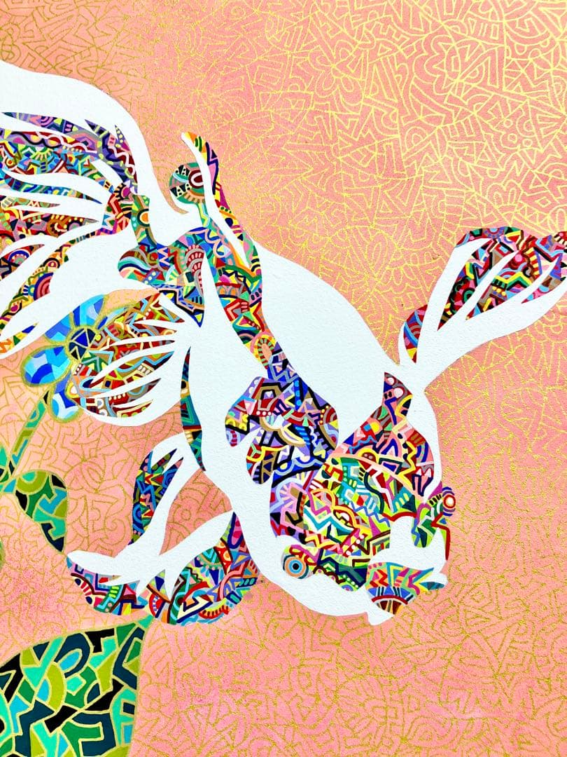 原画　金魚　動物画　絵画　アクリル画　現代アート　細密画　手描き　一点物