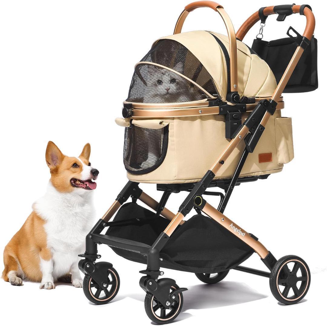 Angelpet ペットカート 分離型 猫 犬用 バギー いぬ用 4輪 カーキ