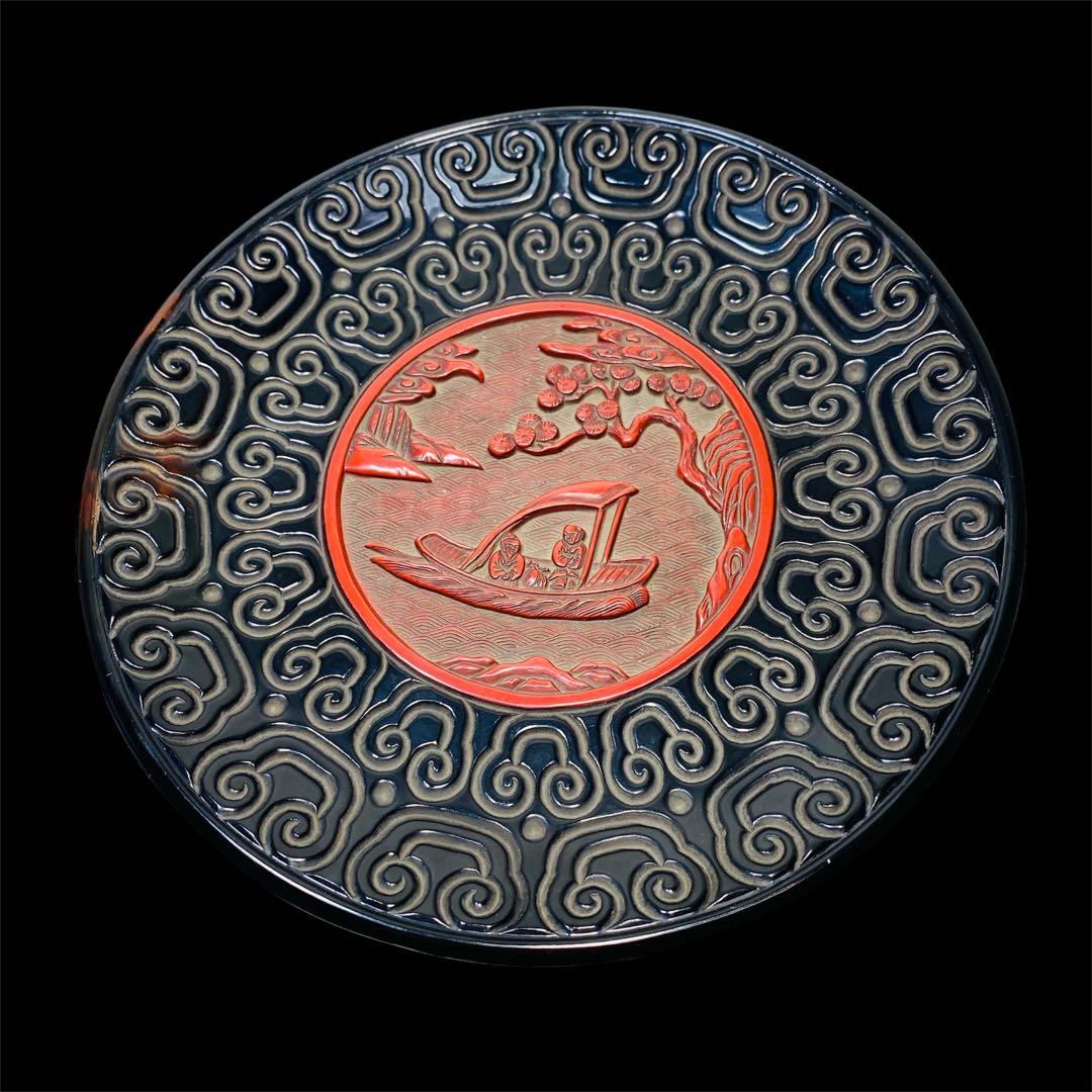 中国古玩 倶利堆朱盆 丸盆 漆器 漆芸 骨董品 時代品 美術品