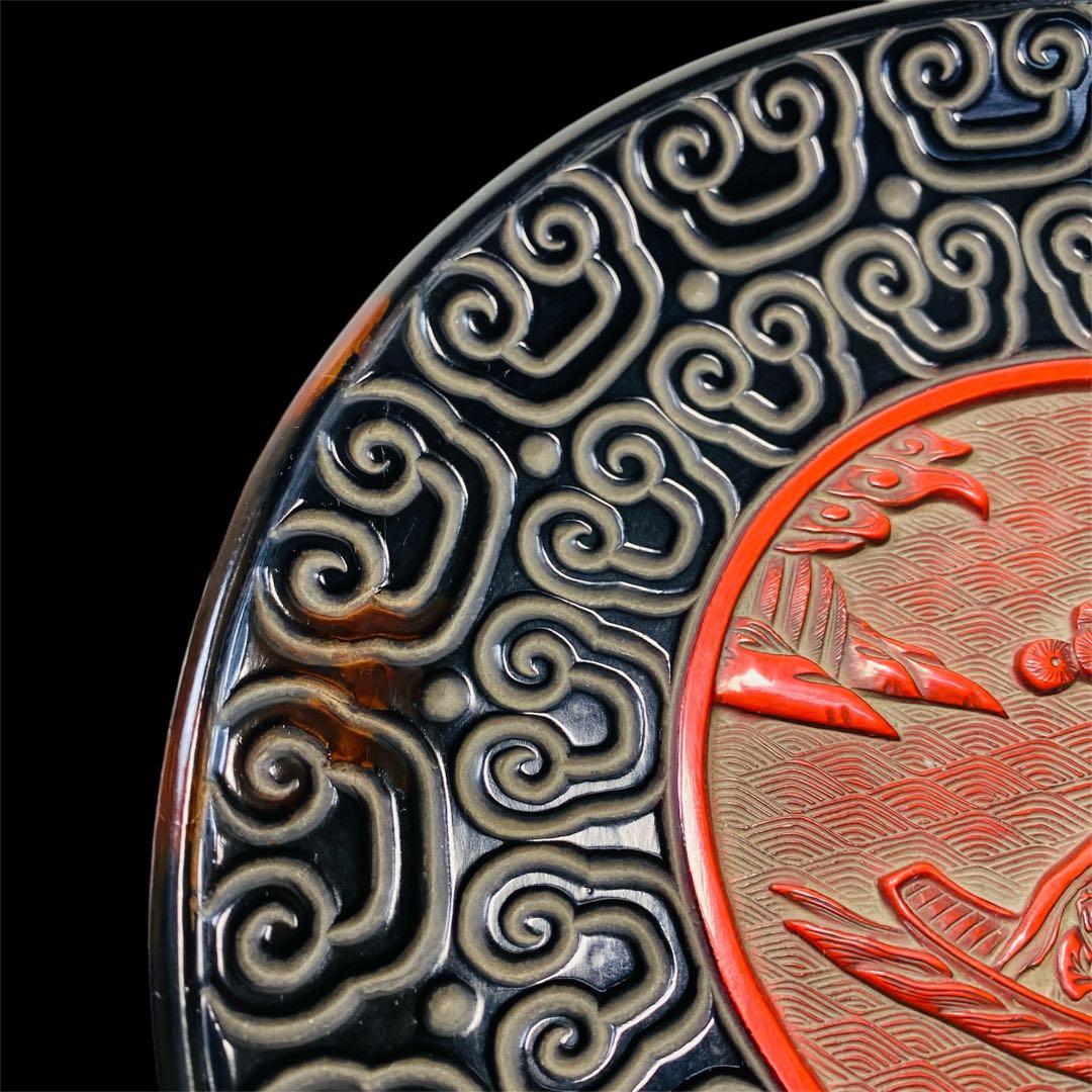 中国古玩 倶利堆朱盆 丸盆 漆器 漆芸 骨董品 時代品 美術品