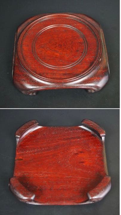 送料無料極上品　細密山水楼閣彫堆朱花瓶 紫檀台付 　全高さ40ｃｍ　中国古玩