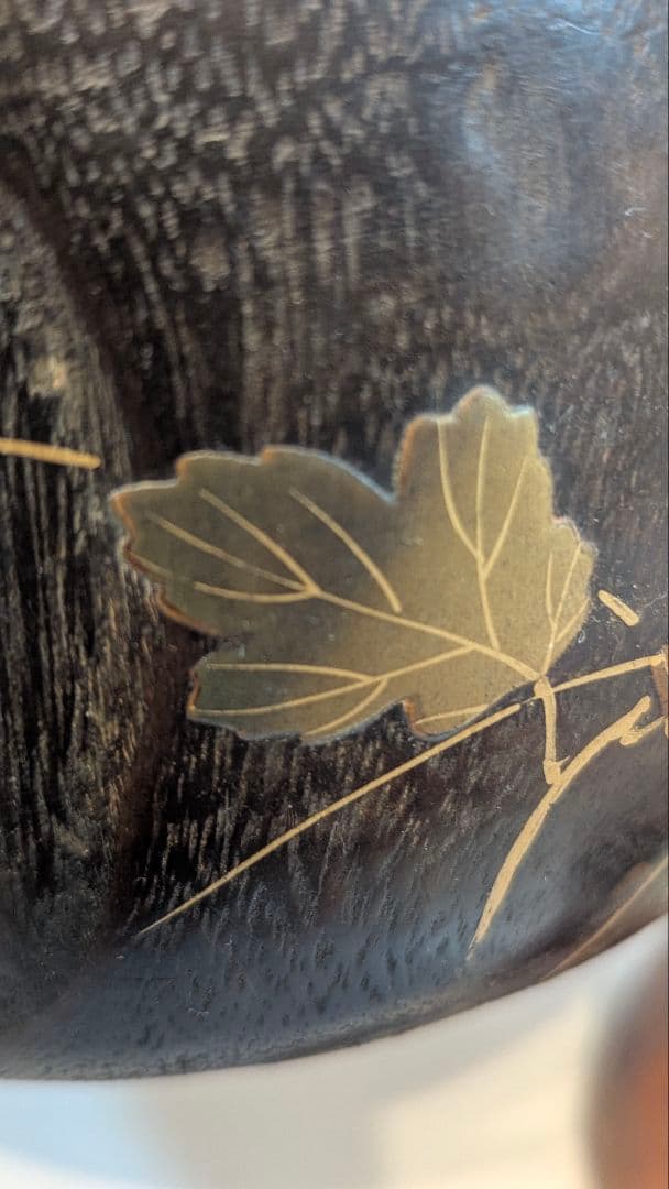 時代物　小型手あぶり火鉢　一刀彫 蒔絵　古道具　アンティーク　骨董　天然木