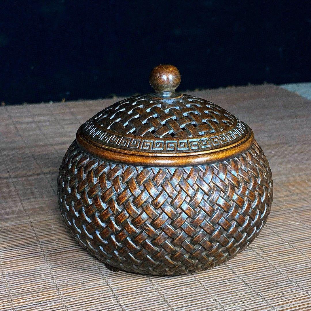 銅 細工 網蓋格子香炉 香道具 銅香炉 現代工芸品 置物