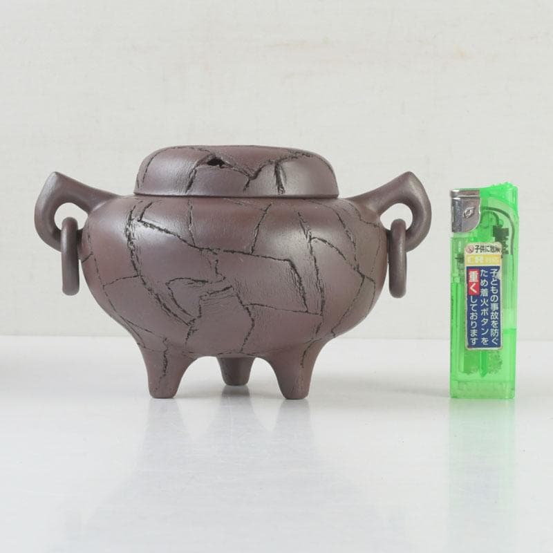 常滑焼　小西洋平作　切練込　香炉　透かし蓋　共箱　V　9623