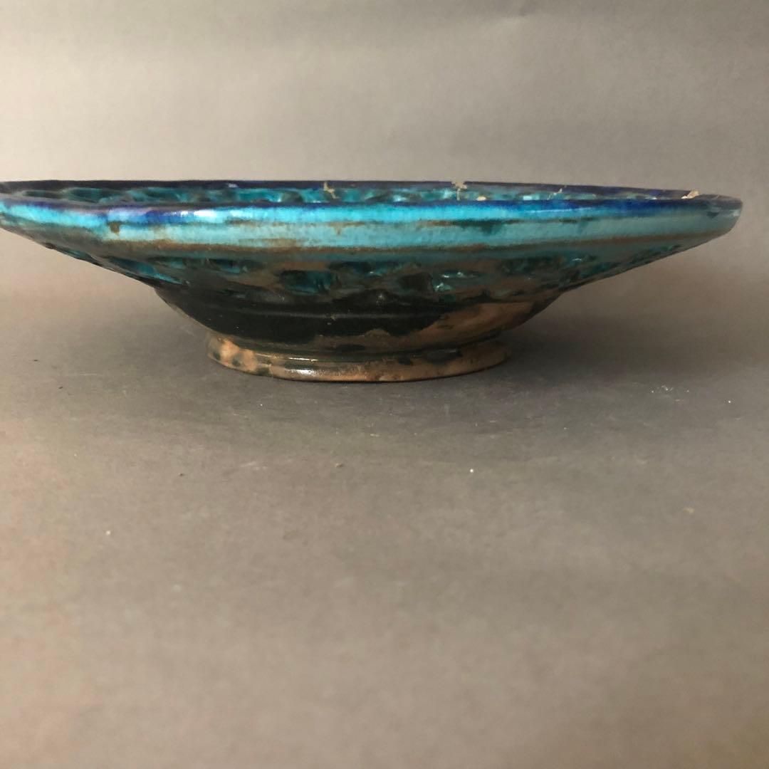 ペルシャ陶器　骨董　青瓷窯　花草文様　飾皿　イスラエル陶器　古美術