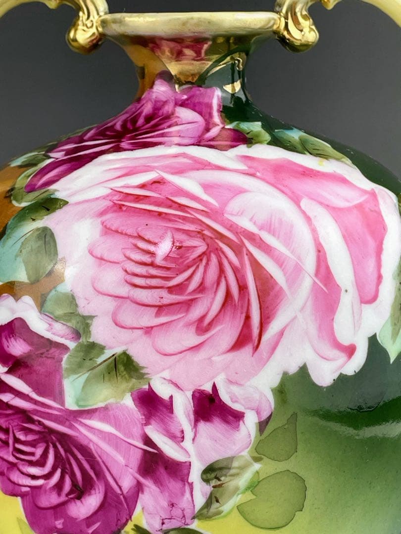 オールドノリタケ 22.1㎝ 薔薇文花瓶 金彩 バラ図　ばら 金彩 花器 花瓶