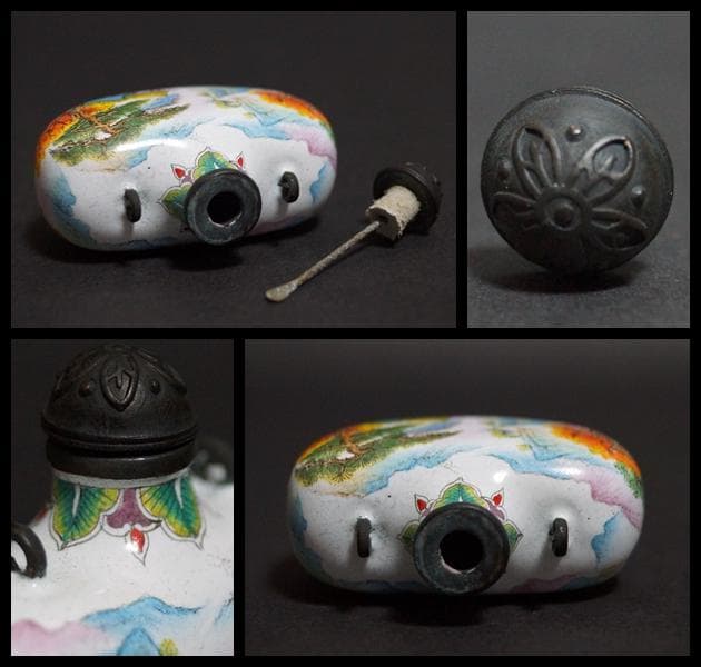 清 乾隆年製 銅胎 琺琅彩『山水風景楼閣人物図』 鼻煙壺 時代物 古賞物 極細工