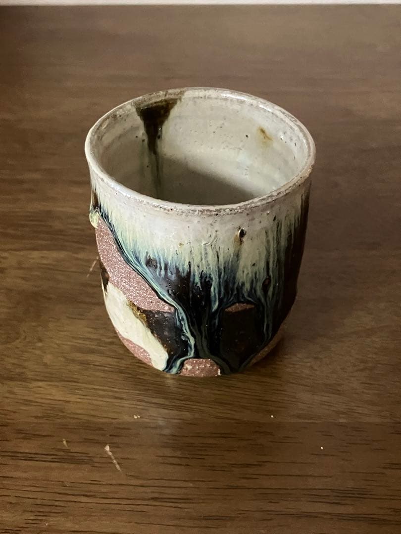 吉野敬子作　朝鮮唐津湯呑　2脚セット　遺作　径7cm 高さ8.5cm