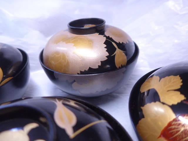 美品です　平安堂の貴重な高級蒔絵椀　草花蒔絵　吸物椀　６客