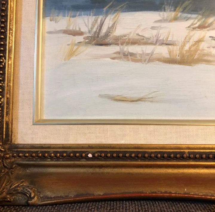 絵画 油絵　雪の隈畔　渡辺良雄