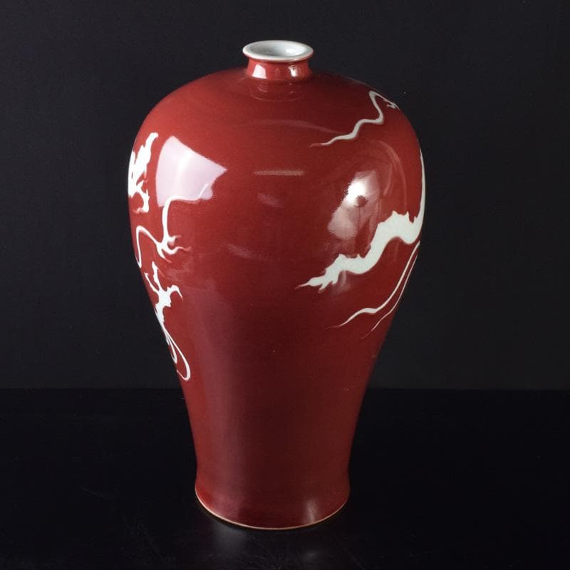 中国　缸豆紅釉　龍文瓶　梅瓶　M　7313A