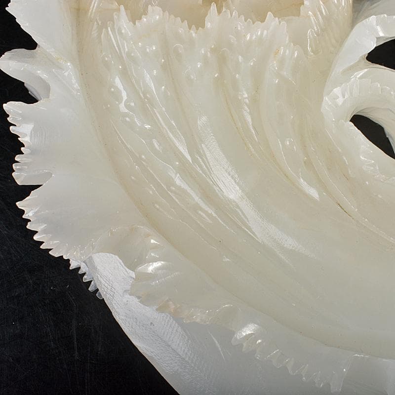 中国　玉石白玉彫刻　白菜　置物　唐木台付　V　R7211B