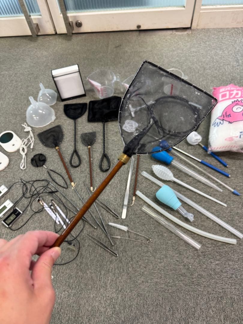 【業務用メダカセット】網 水温計 スポイドなど 中古 水槽掃除用具セット
