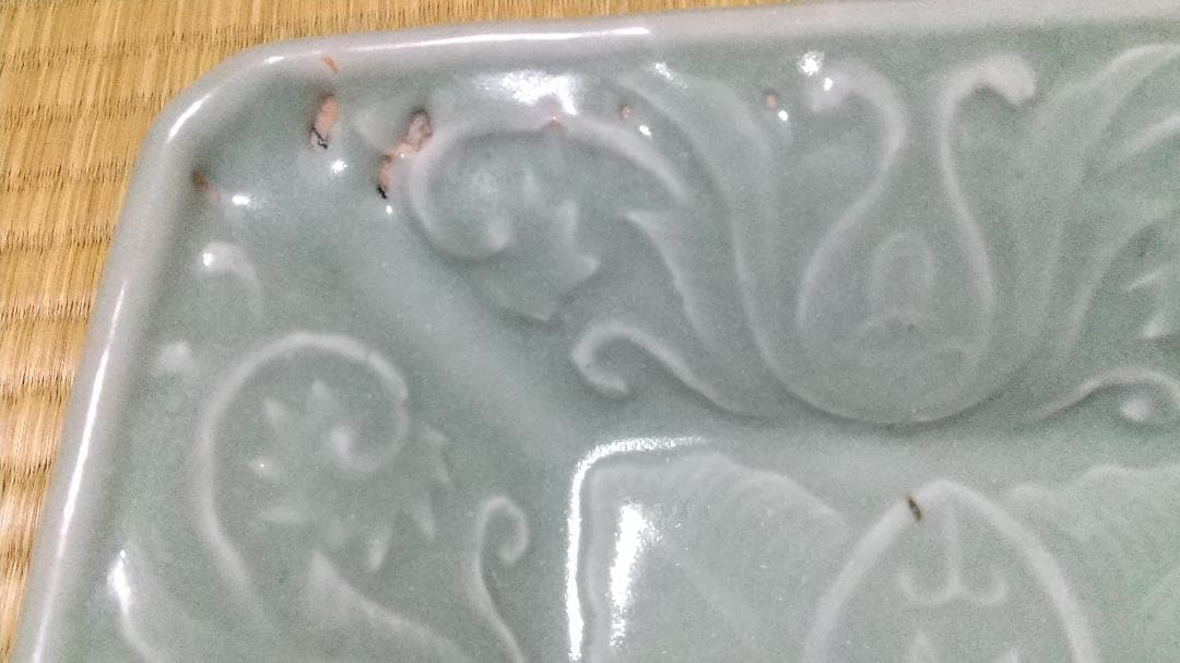 珍！青磁　四方皿（21cm）美品　初期伊万里・波佐見焼・その他国焼き