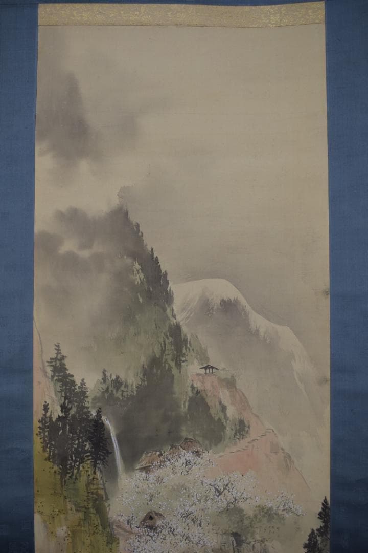 【真作】服部石仙/梅花山村図/春景山水小舟図/掛軸☆宝船☆Z-453