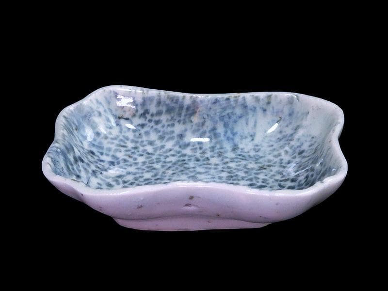 古伊万里　染付　型刷印判　氷裂紋の図　変形皿　江戸期　E655AS-fbsu