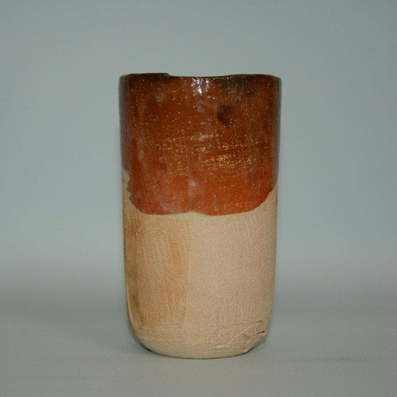 茶道具　楽焼　赤花入　慶入造　十五代吉左衛門極箱　古物　送料無料