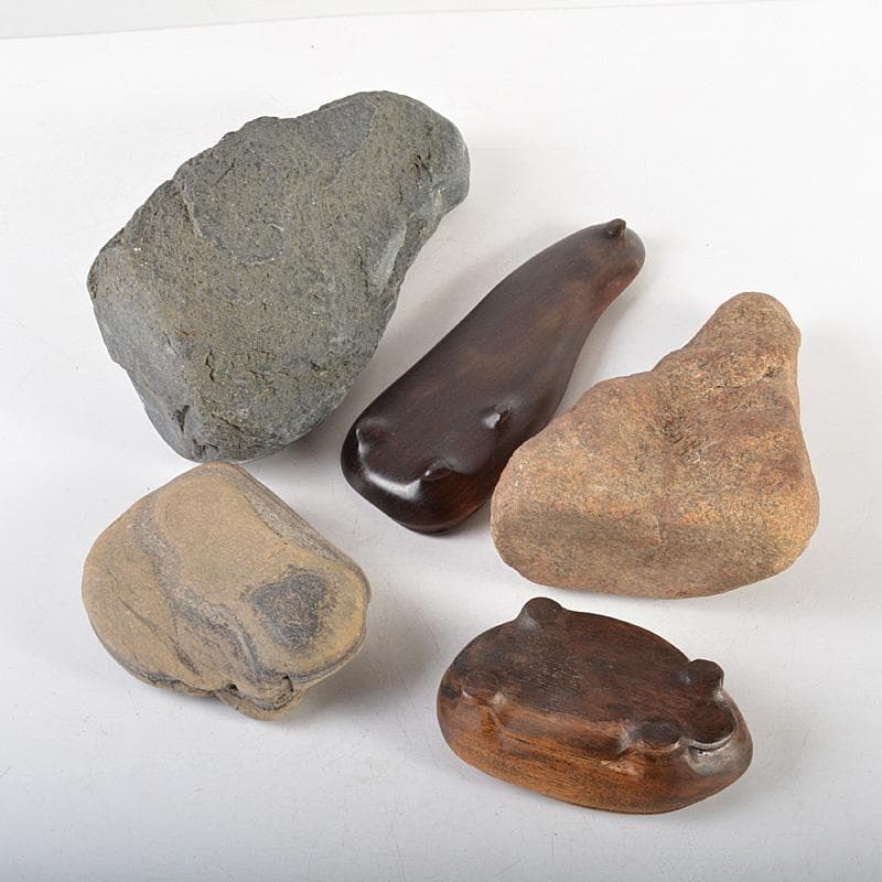 鑑賞石　天然石　置物　3点まとめて　唐木台付　C　R6139C