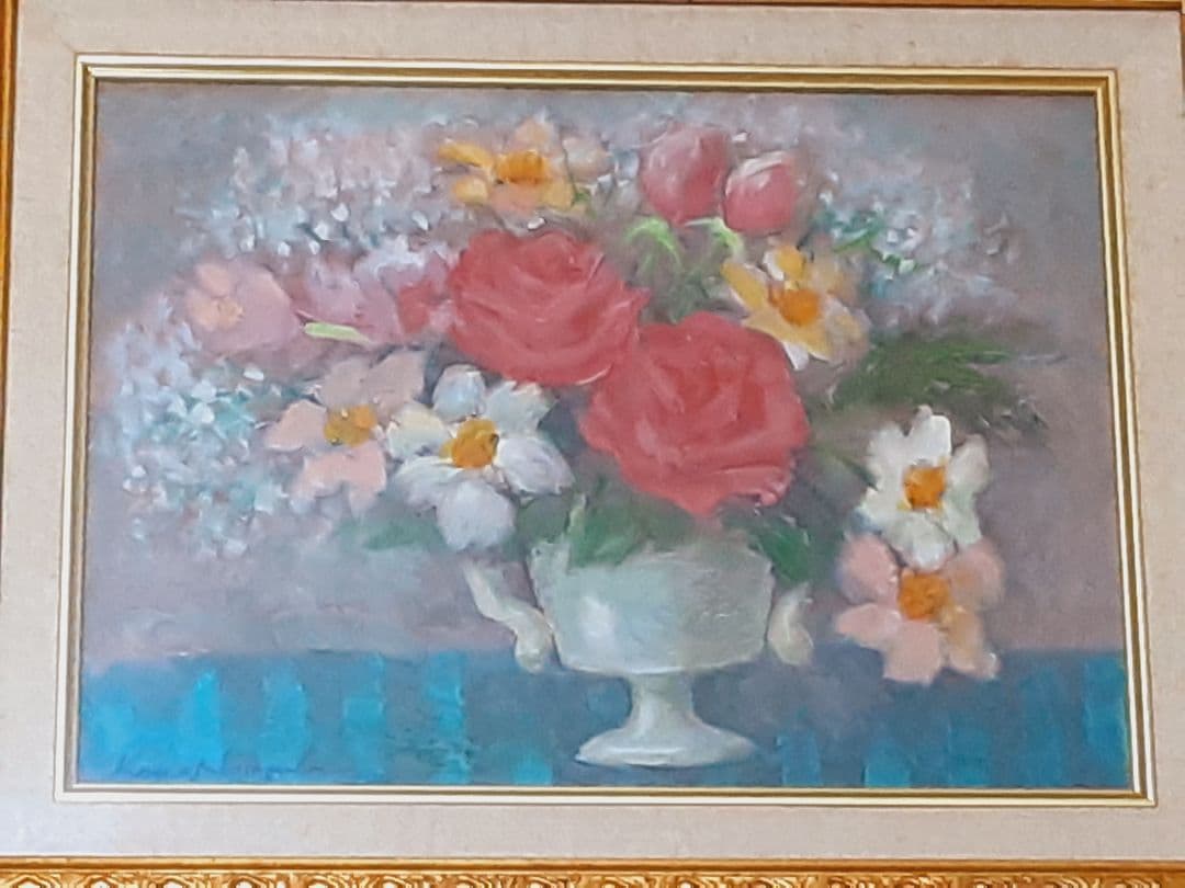 松崎寛　油彩　群馬　桐生　白瀧姫　卓上の花