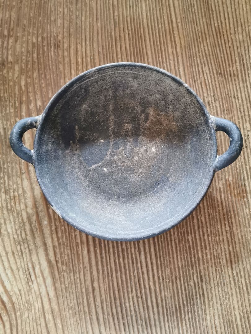 作家物 ギャラリー 個展購入 耳付き墨黒深皿 ワンプレート 2枚ペアセット