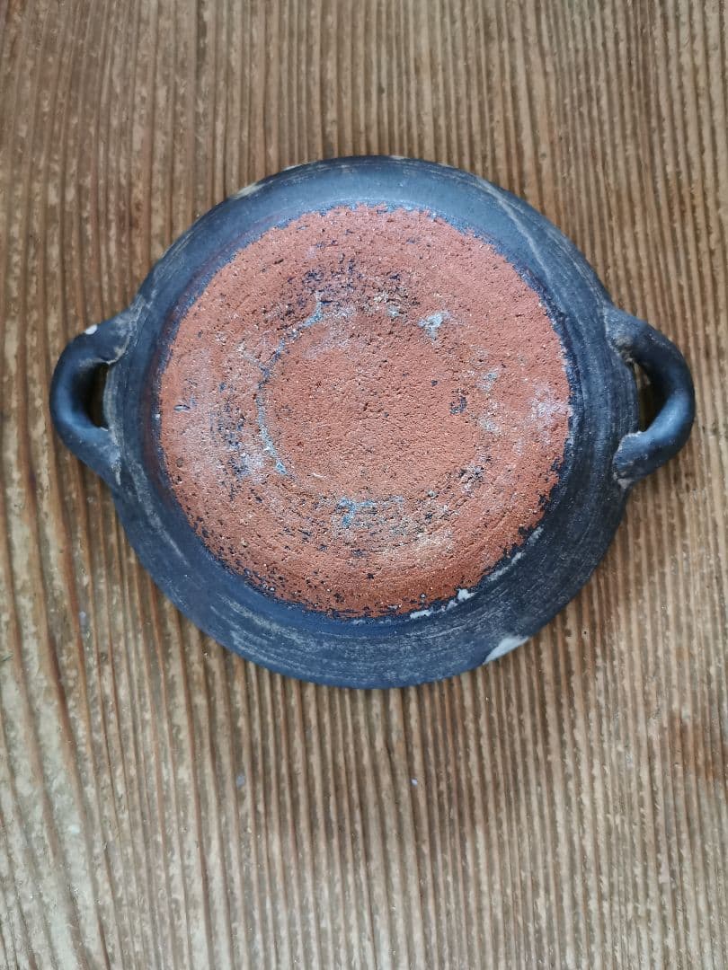 作家物 ギャラリー 個展購入 耳付き墨黒深皿 ワンプレート 2枚ペアセット