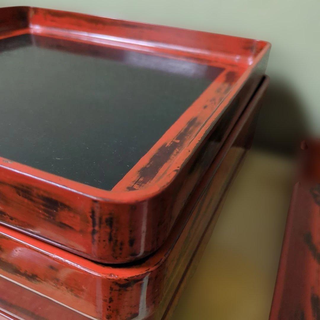 骨董　お盆　お膳　木製　漆器　あけぼの　トレイ　角盆　5つ