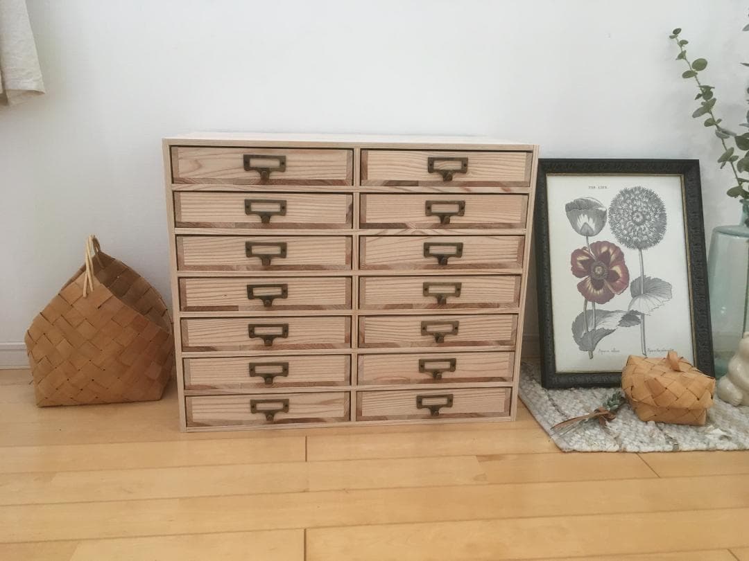 ★送料無料サイズ変更可能A4ネームプレート7段2列引き出し/木製無垢オーダー可能