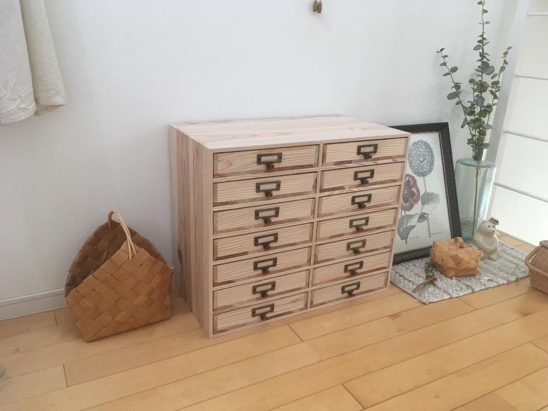 ★送料無料サイズ変更可能A4ネームプレート7段2列引き出し/木製無垢オーダー可能