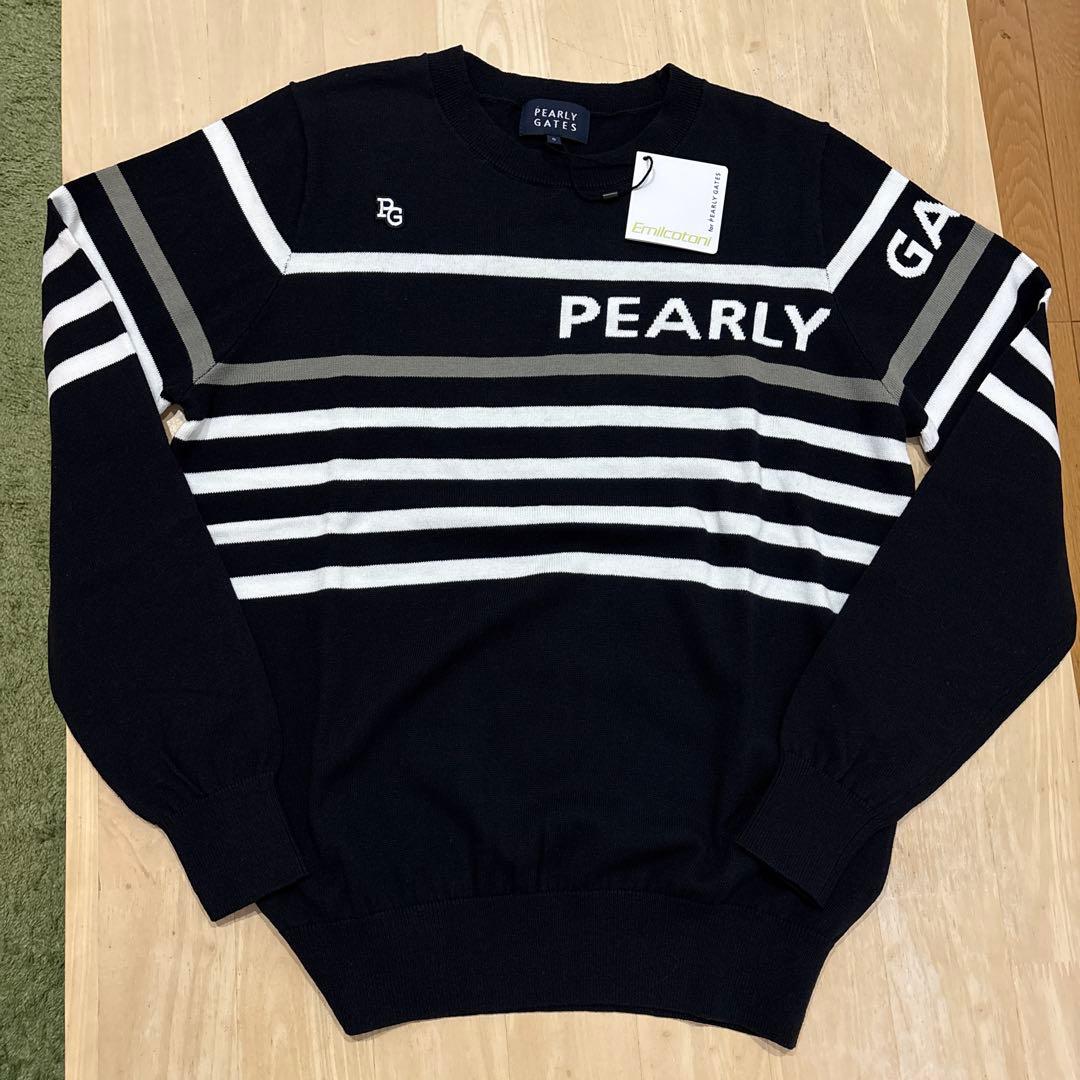 パーリーゲイツ☆新品 配色ボーダーコットンクルーネックニット