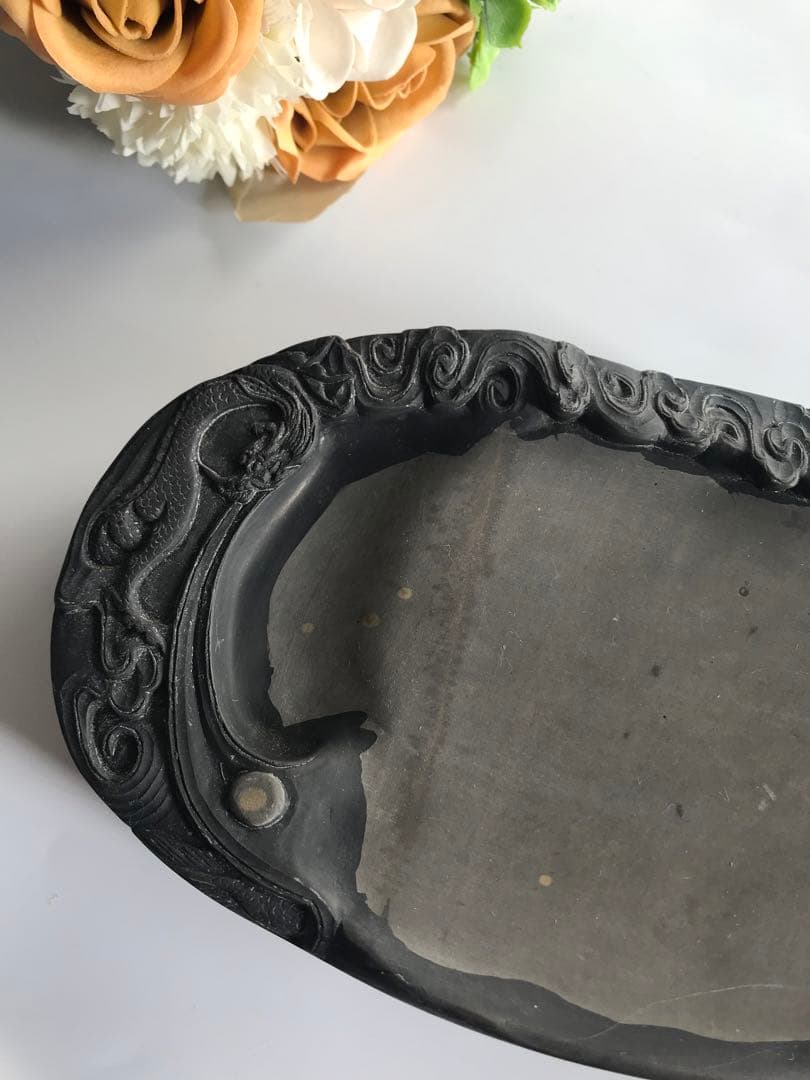 中国美術 端渓硯　雲龍彫刻　石眼 箱入 文房四宝 コレクション