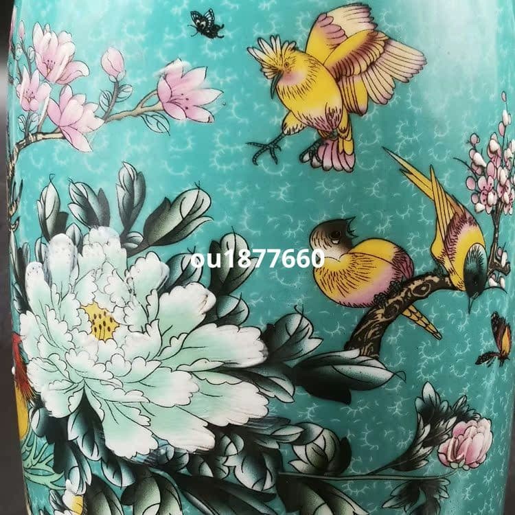 琺瑯彩藍地満工祥鳳来儀花瓶 景徳鎮 陶磁器 装飾品 現代工芸品 美術品 置物