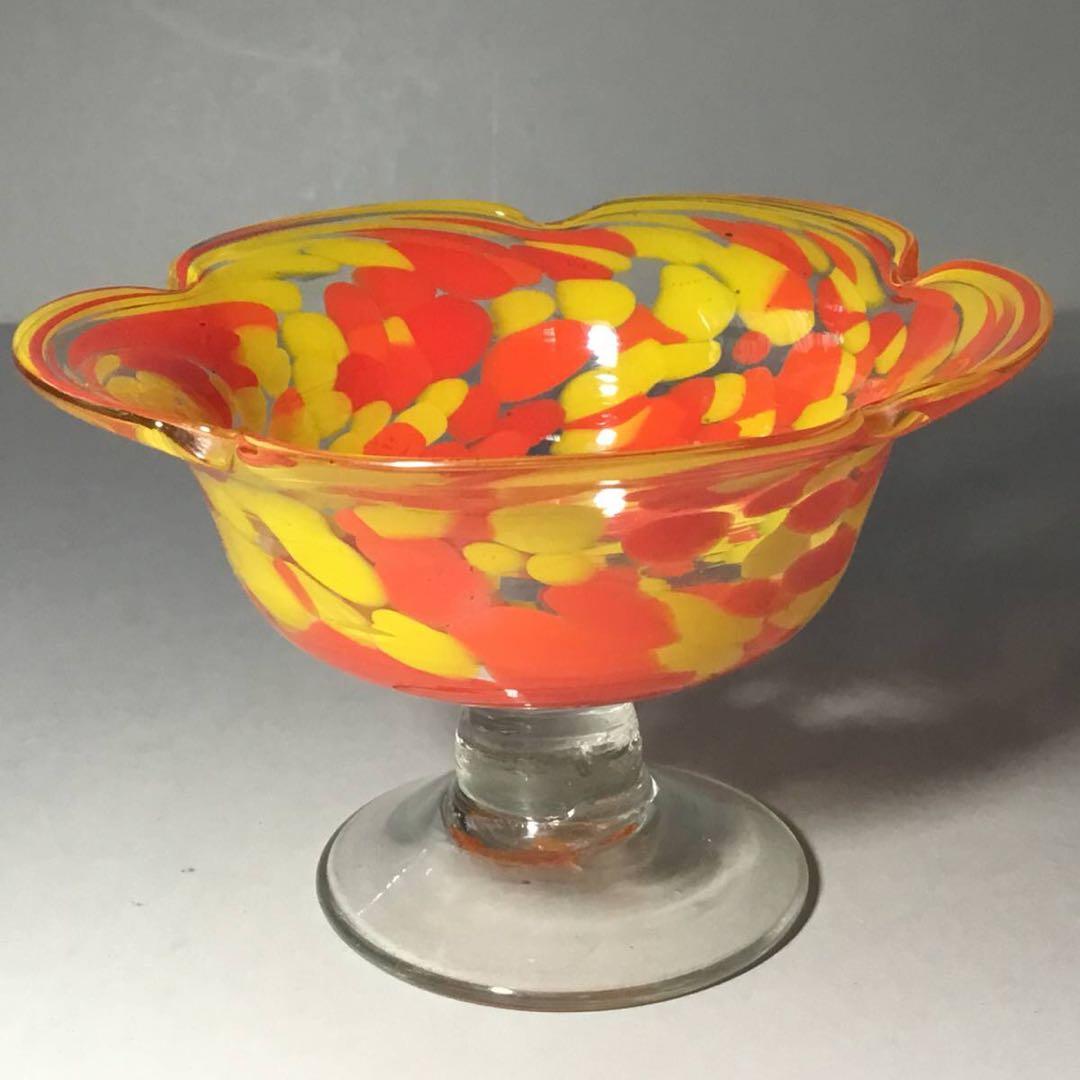 氷コップ◆２色 / オレンジ黄色◆輪花 戦前 大正ロマン かき氷 アンティーク