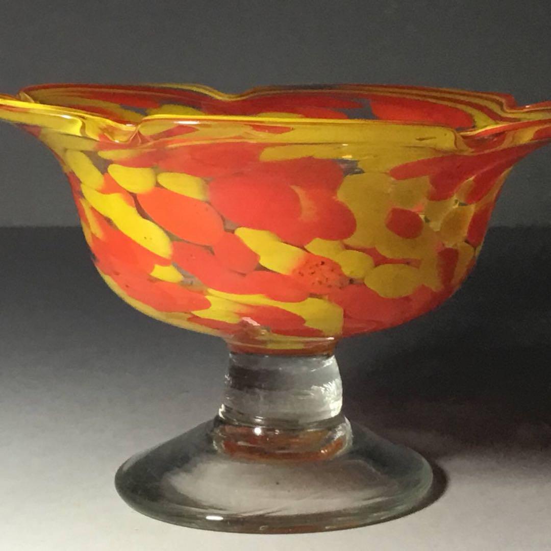 氷コップ◆２色 / オレンジ黄色◆輪花 戦前 大正ロマン かき氷 アンティーク