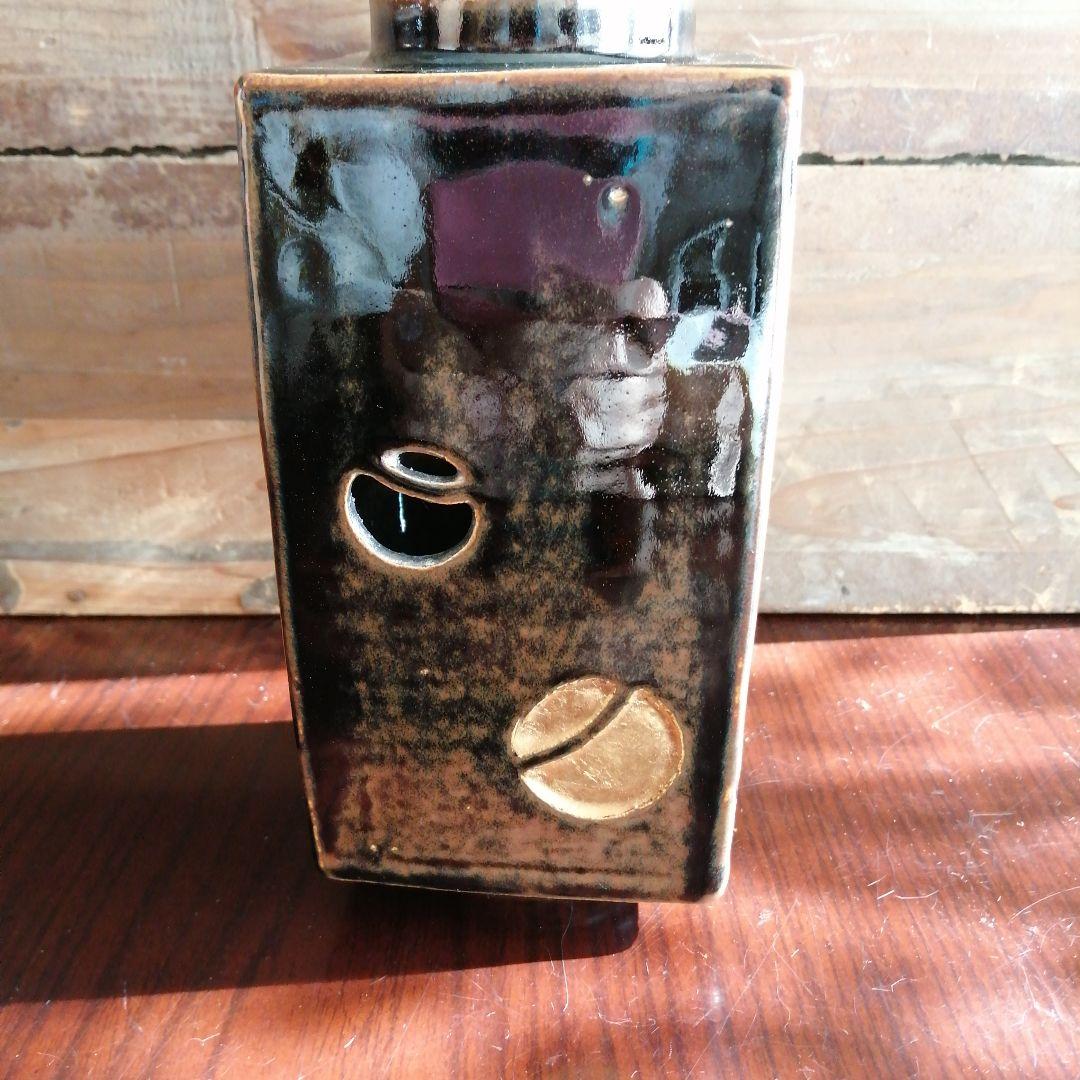 膳所焼　陽炎園　透彫四方壺杓立　17.5cm