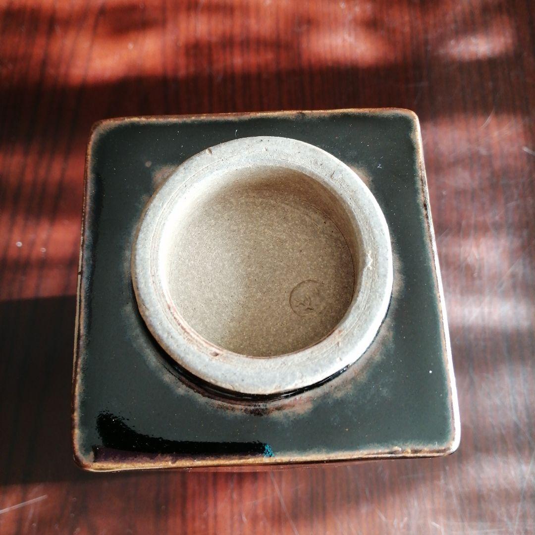 膳所焼　陽炎園　透彫四方壺杓立　17.5cm