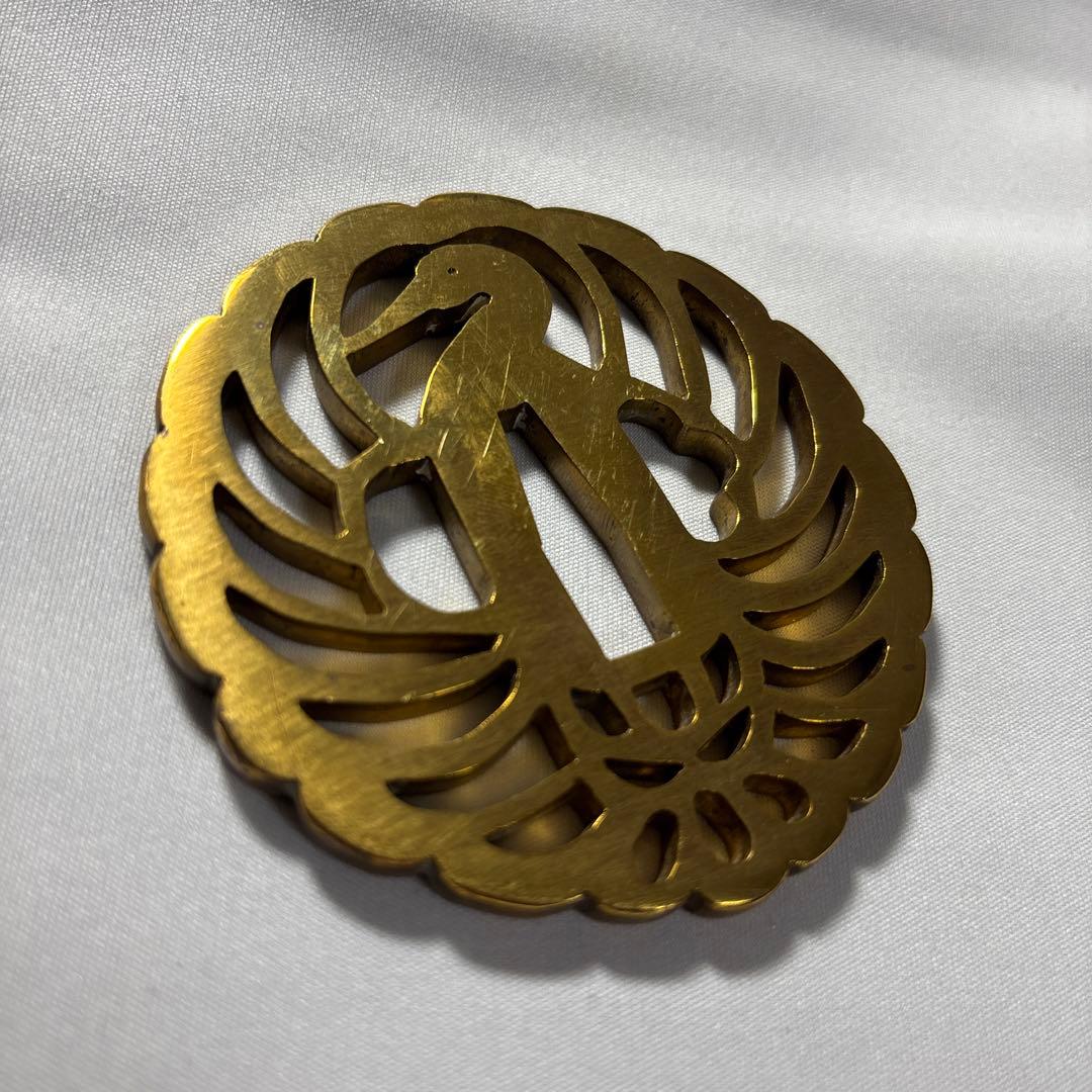 金色 鶴デザイン 鍔(つば) 鶴丸　鐔　武具