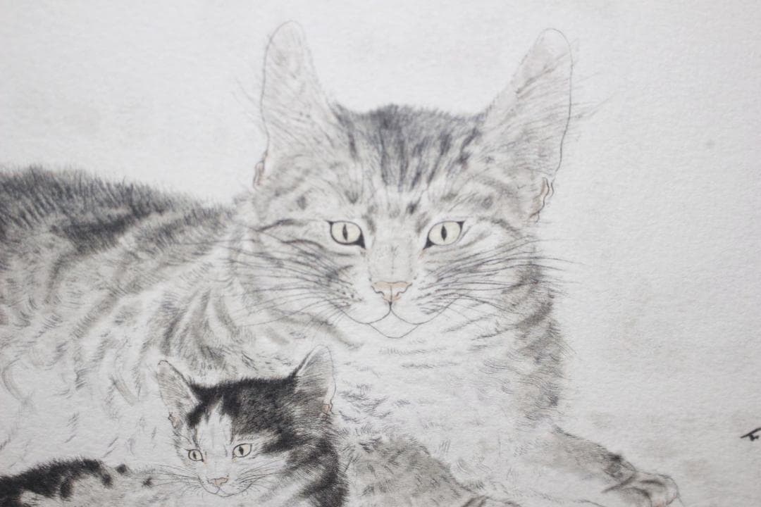 藤田嗣治 エスタンプリトグラフ「親子猫」 100部限定 17/100