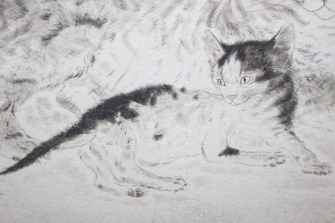 藤田嗣治 エスタンプリトグラフ「親子猫」 100部限定 17/100