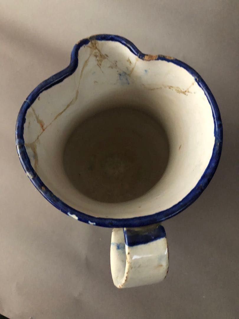 スペイン骨董　古陶 陶器　マニセス焼の水差し、ピッチャー　アンティーク