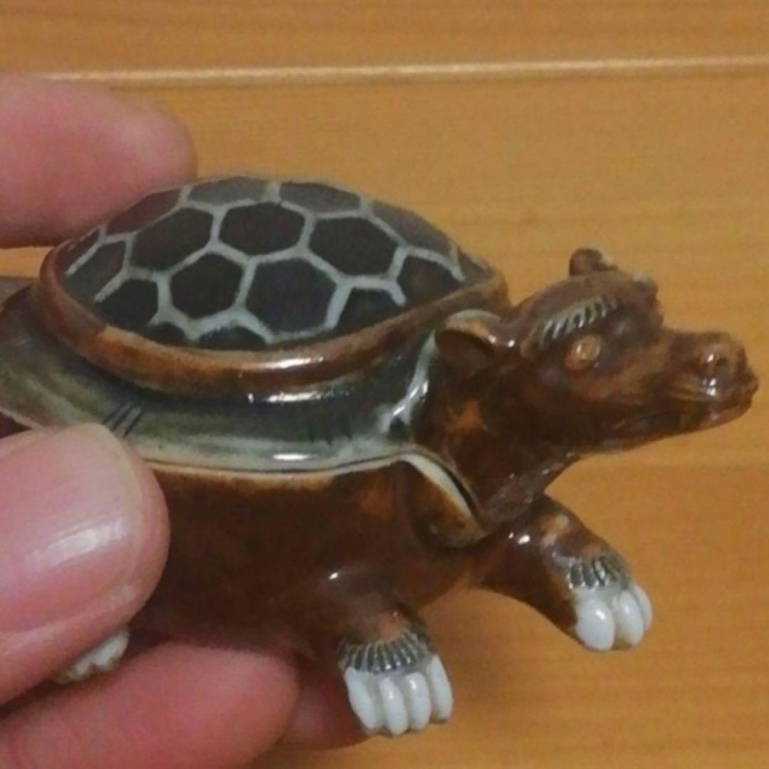 蓑亀　古平戸焼　亀　香合　共箱　仕服付　茶道具