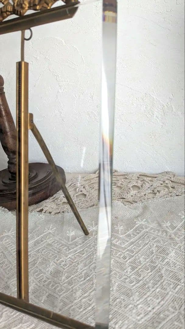 フランス 大きなガラス フォトフレーム ベベルガラス リボン装飾