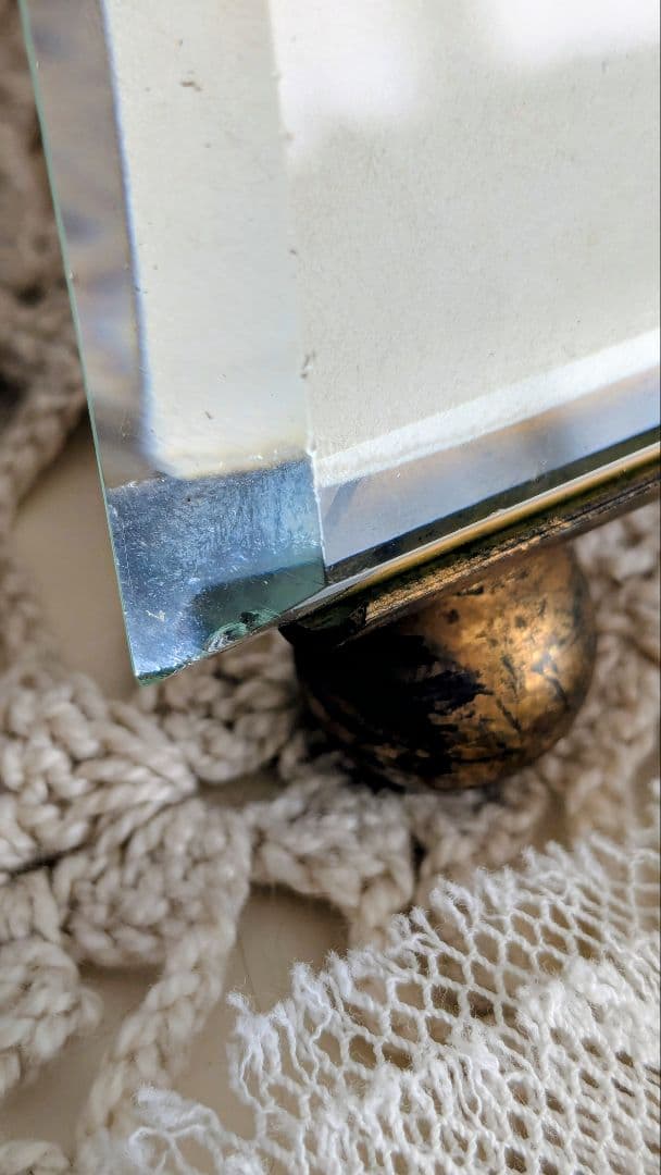 フランス 大きなガラス フォトフレーム ベベルガラス リボン装飾