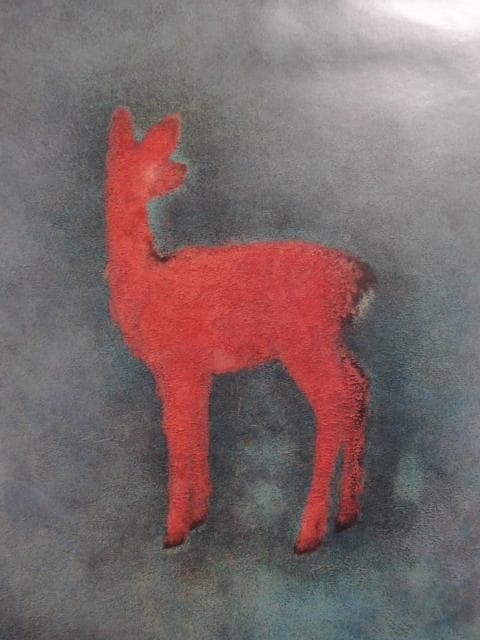 徳岡 神泉、仔鹿、大判、額装用・画版、日本製・新品額 額装付、状態良好