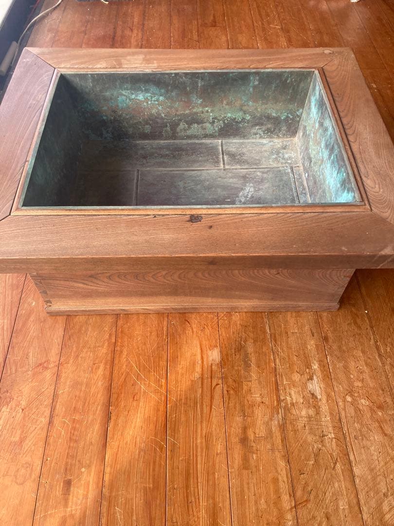 アンティーク 長火鉢 木製 銅火鉢 欅（ケヤキ） 時代家具古民具大型74センチ