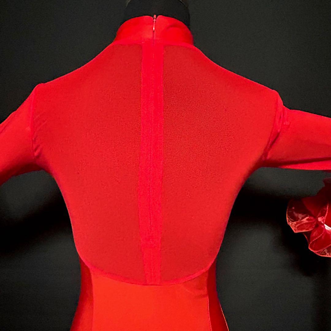 社交ダンス★スタンダード ドレス★レッド★取り外し可能フロート付★サイズM★新品