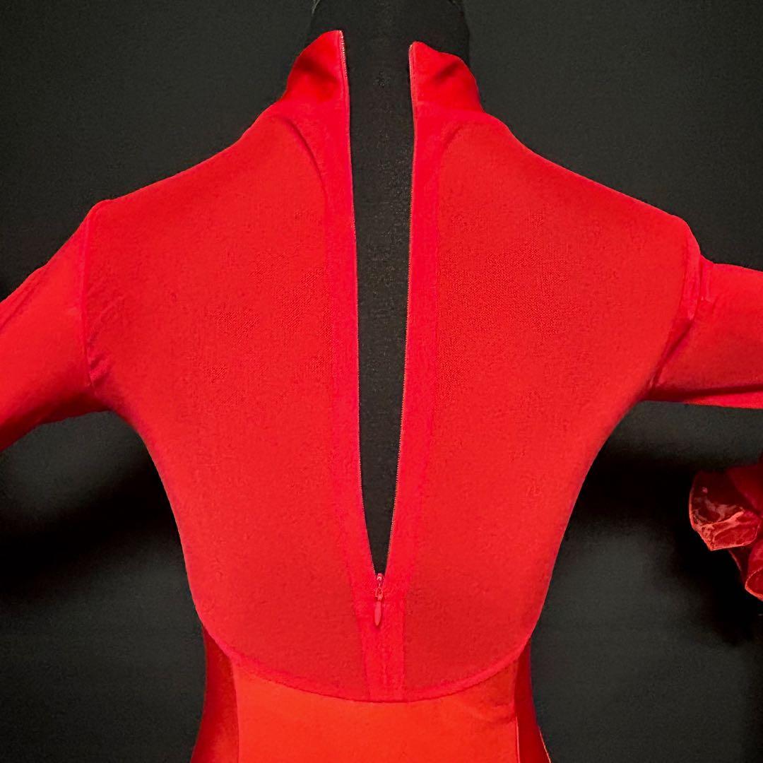 社交ダンス★スタンダード ドレス★レッド★取り外し可能フロート付★サイズM★新品