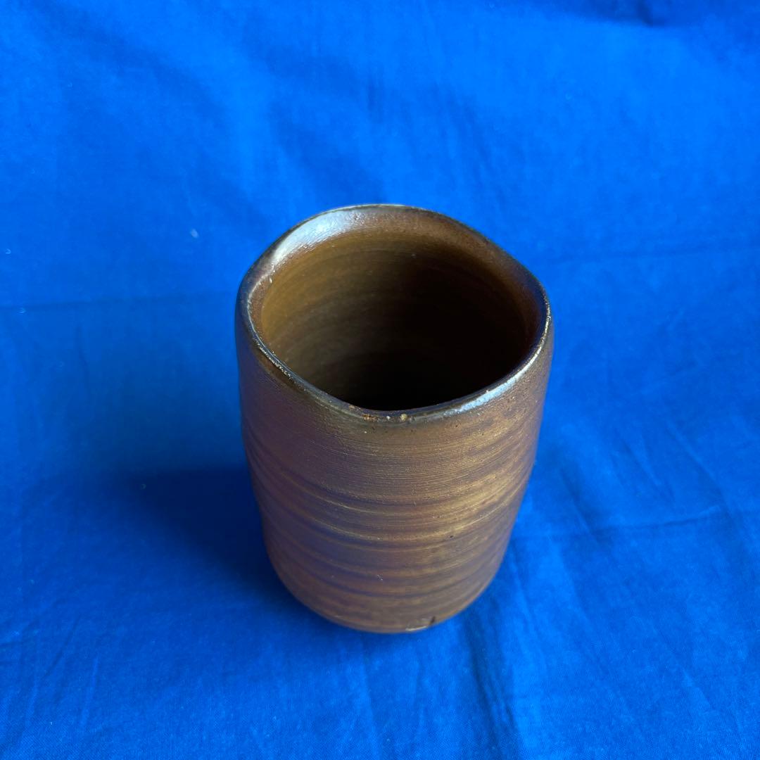 沖縄 琉球南蛮焼 松島朝義 [南蛮焼締 湯呑] 共箱 在銘 壺屋焼