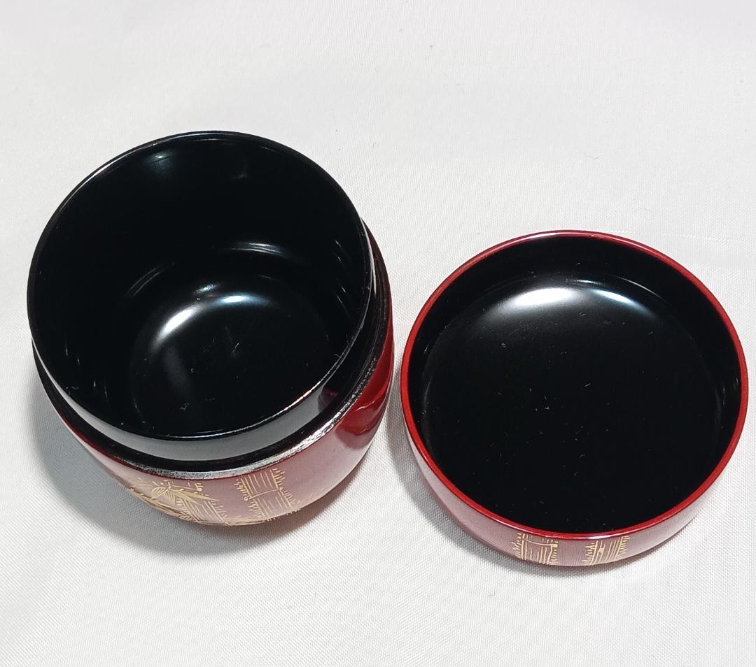 茶道具　伝統工芸加賀漆芸　朱漆塗沈金細工棗　朱漆塗沈金彫竹林文中棗　超美品！！