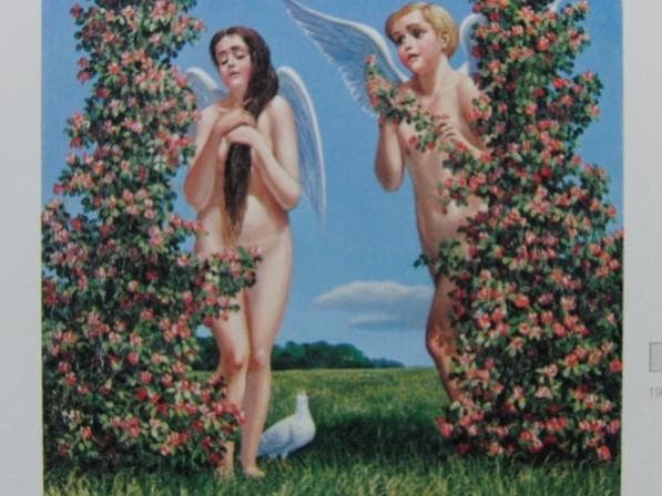 小松崎 邦雄、花の門、希少画集画、新品額装付