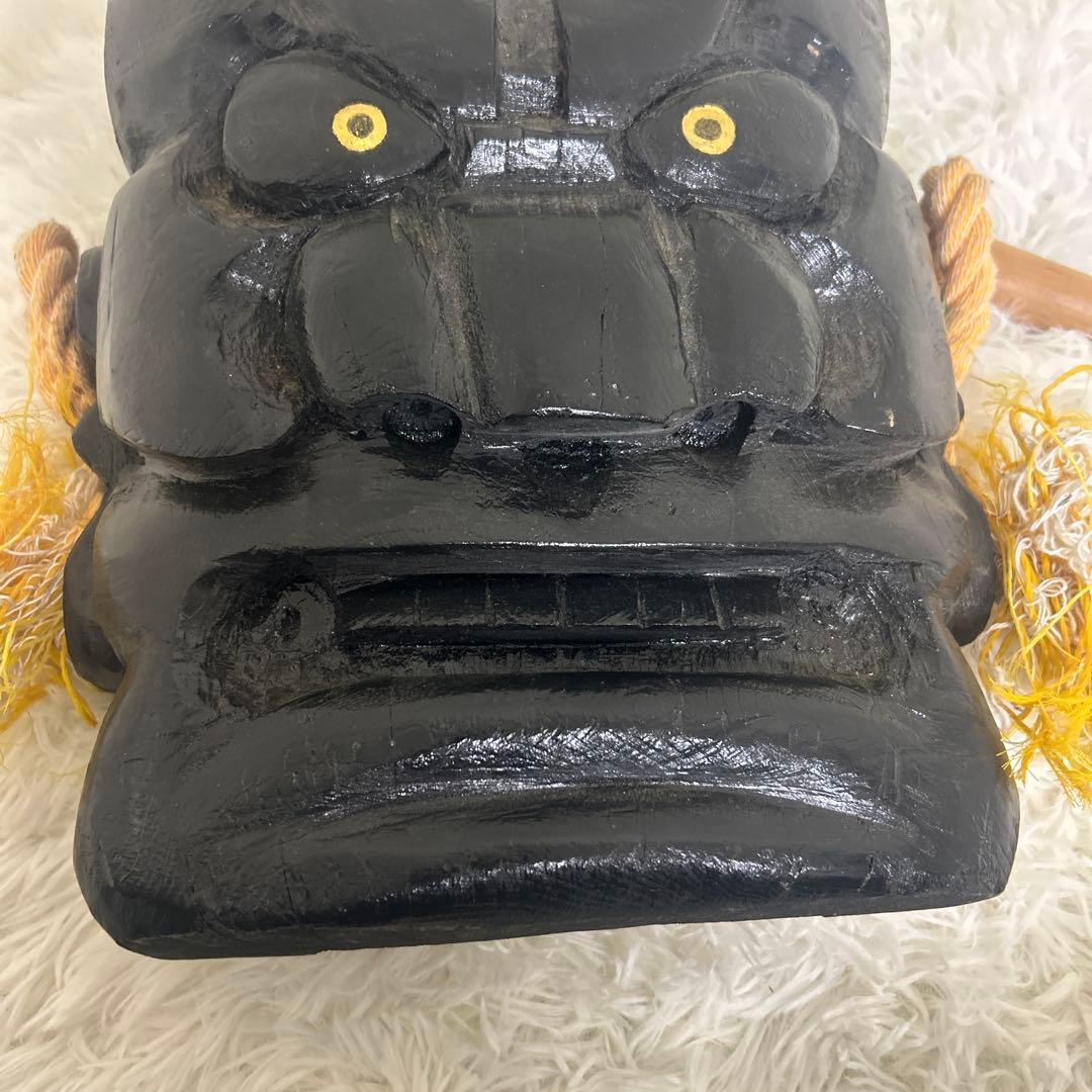 【美品】釜神様　神面　お面　木彫り　大サイズ　能面　工芸　古民家　壁掛け　守り神